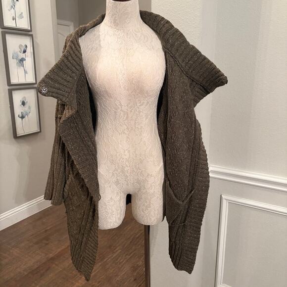 PrAna Women's M Coatigan Sweater CableKnit Heathered Olive pockets Gorpcore Cozy - Picture 4 of 11